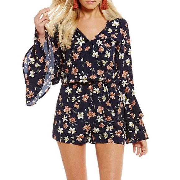 Floral Sugarlips Bell Sleeve Romper - Picture 1 of 5